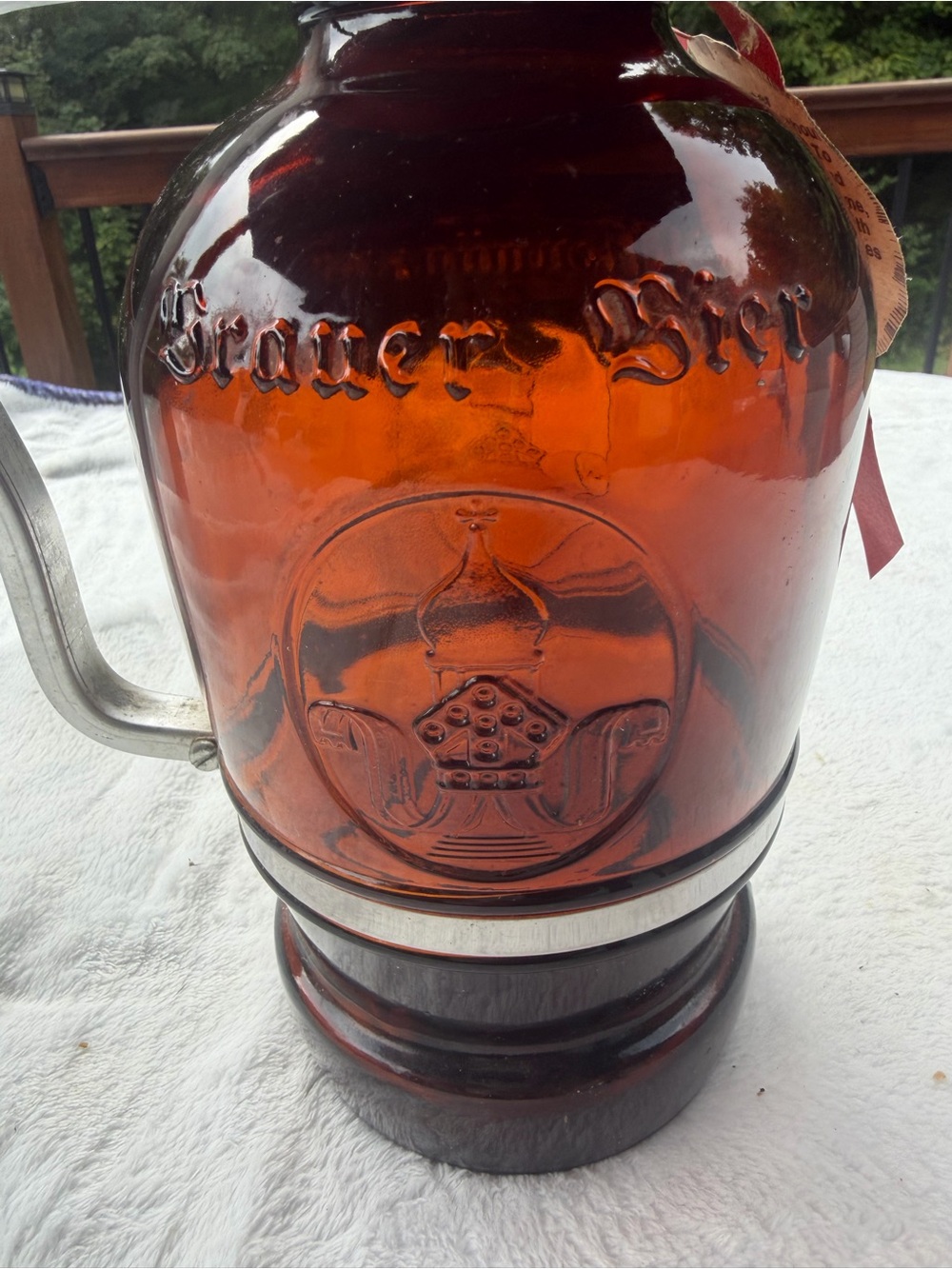 Vintage Altenmunster Brauer Bier German Beer Growler Bottle Amber Glass Handle2L